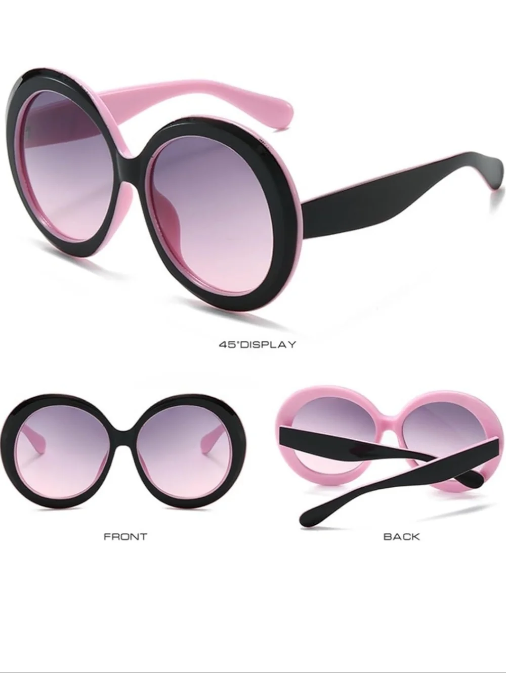 NWT Stylish Oversized Black and Pink Round Sunglasses